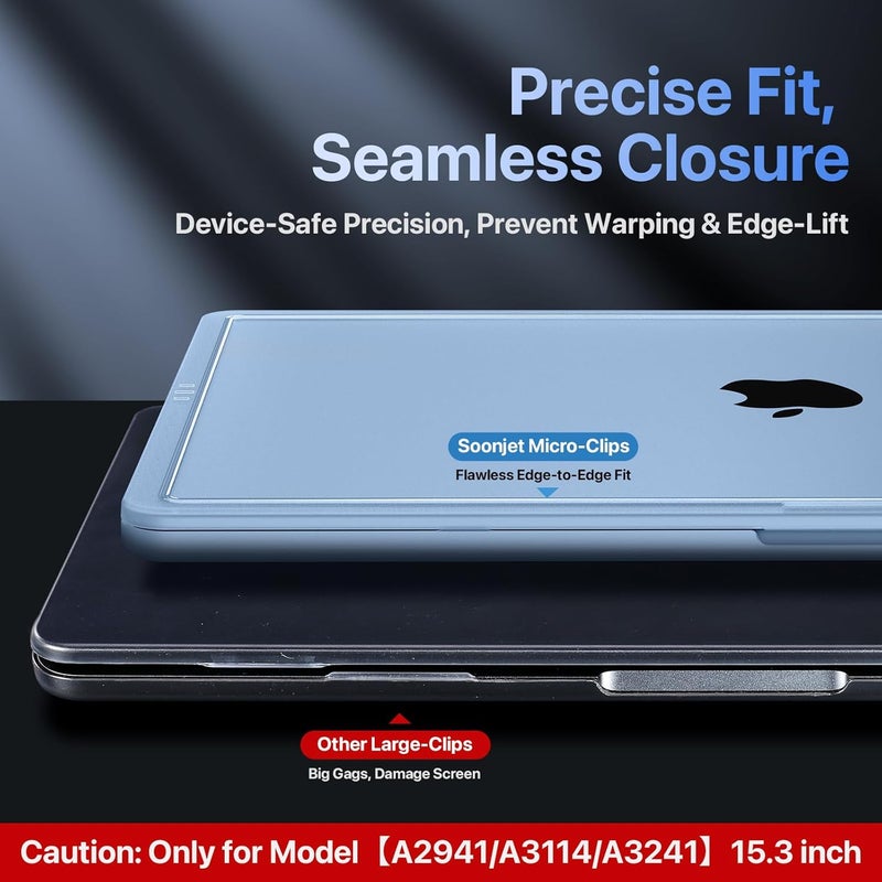 soonjet حافظة CrackGuard لجهاز MacBook Air مقاس 15 بوصة | M4 M3 M2 2025 2024 2023 | ترقية مضادة للتشقق | تطابق 100% مع اللون الرسمي | غلاف كمبيوتر محمول صلب | A3241 A3114 A2941 | أزرق سماوي شفاف - Image 5